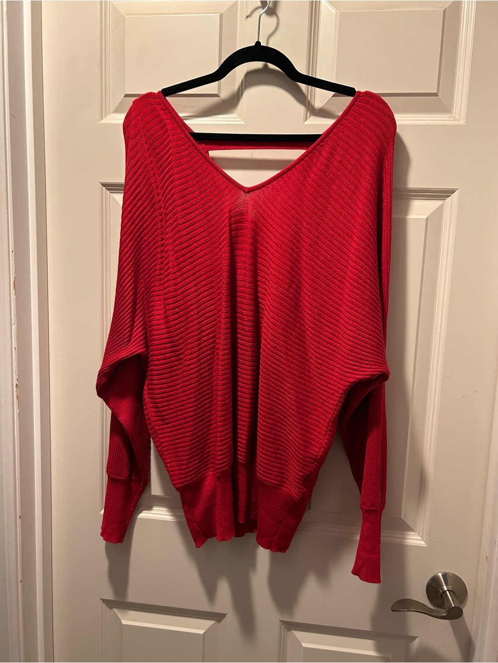 Red V-Neck Ribbed Women’s Sweater